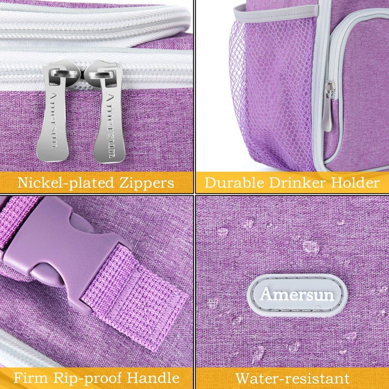 Amersun Kids Lunch Box, Insulated School Lunch Bag with Padded Liner Keep Food Warm Cold for Long Time,Water-resistant Thermal Travel Office Lunch Cooler for Girls Boy-2 Pocket,LB005-P - Image 4